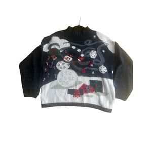 Tiara International Vintage Women's Embroidered Snowman Christmas Sweater XL NEW